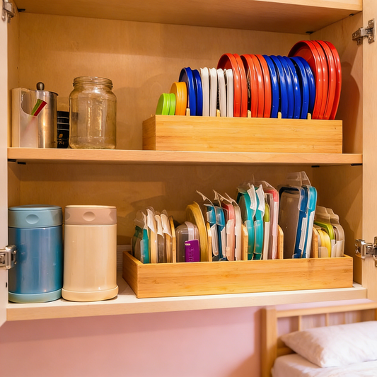 Cabinet Organizer for Food Storage Container Lids, with Adjustable Dividers