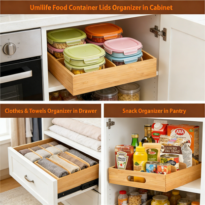 Cabinet Organizer for Food Storage Container Lids, with Adjustable Dividers