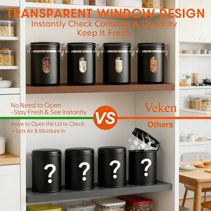 Airtight Stainless Steel Kitchen Food Storage Container with Lids, Date Tracker and Scoop for Grounds Coffee