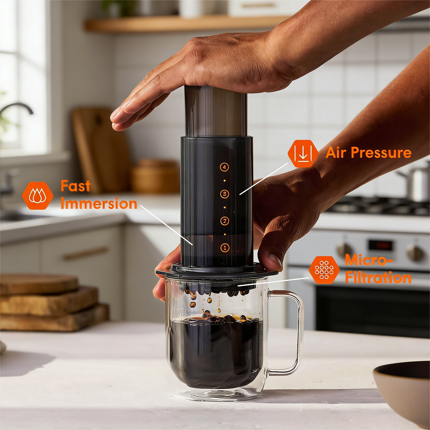 Original Coffee Press - All-in-One French Press, Pour-Over & Espresso Style Manual Brewer, 2 Min Brew for Less Bitterness, More Flavor