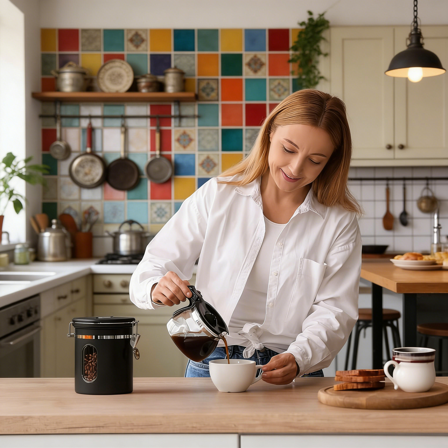 Airtight Stainless Steel Kitchen Food Storage Container with Lids, Date Tracker and Scoop for Grounds Coffee