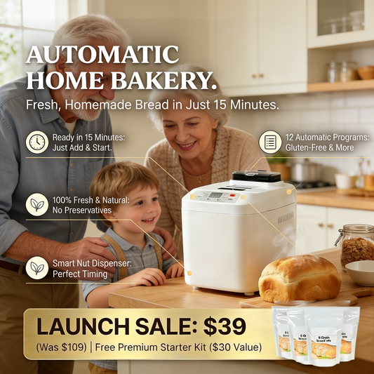 12-in-1 Bread Maker: Perfect Bread, Anytime with Auto Dispenser & Delay Timer