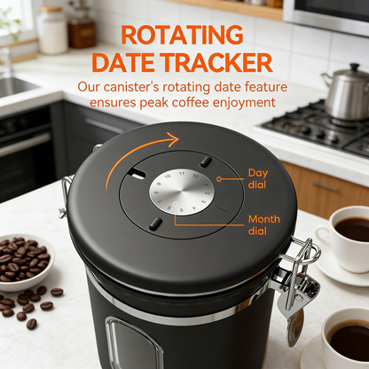 Airtight Stainless Steel Kitchen Food Storage Container with Lids, Date Tracker and Scoop for Grounds Coffee