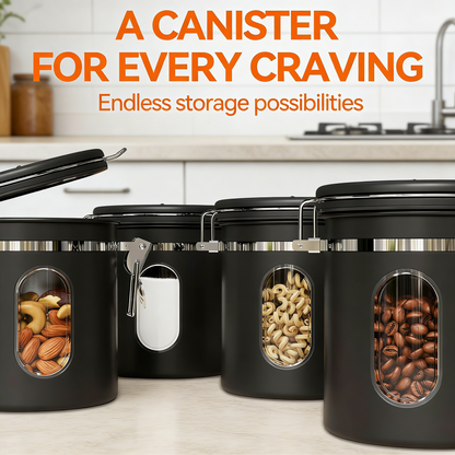 Airtight Stainless Steel Kitchen Food Storage Container with Lids, Date Tracker and Scoop for Grounds Coffee