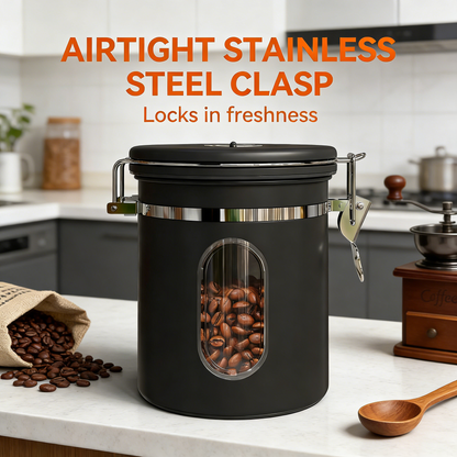 Airtight Stainless Steel Kitchen Food Storage Container with Lids, Date Tracker and Scoop for Grounds Coffee